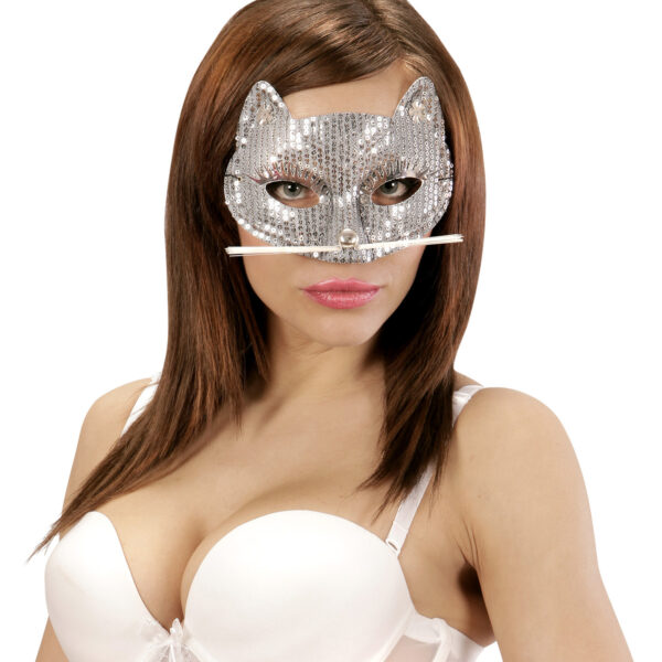 Maschera da Gatta Argento in Paillettes