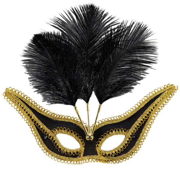 Maschera Domino Nera Con Piume