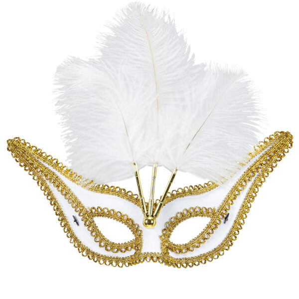 Maschera Domino Bianca Con Piume