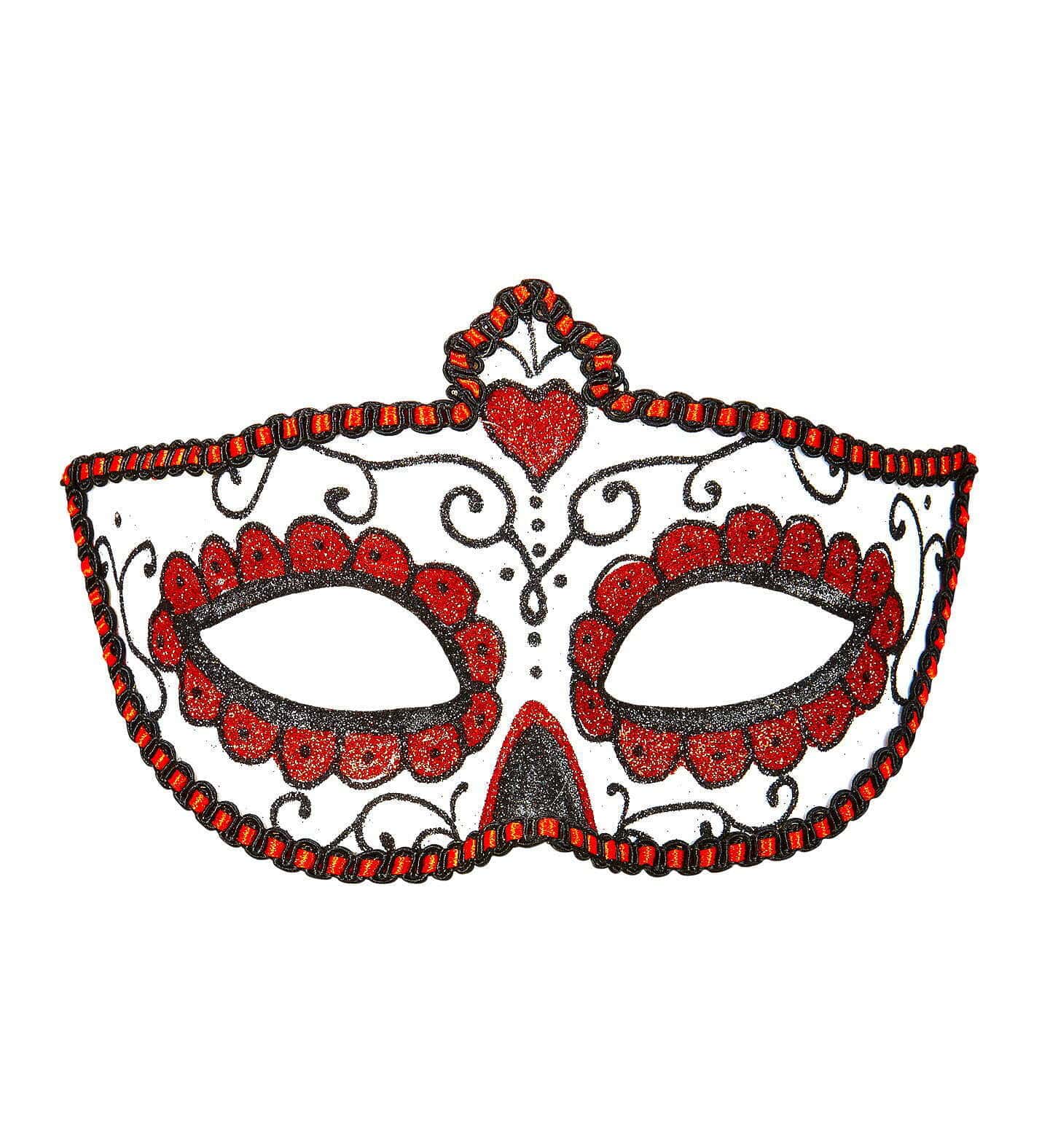 Maschera Domino Teschio Messicano Glitter Nero e Rosso