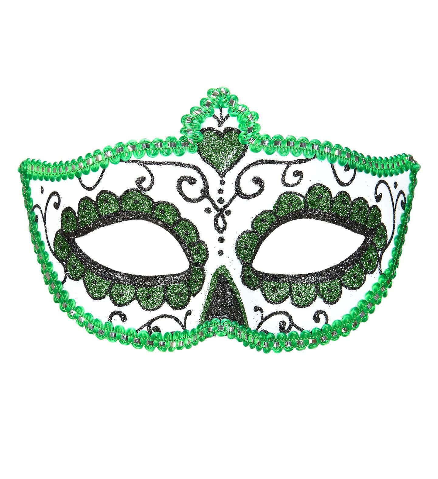 Maschera Domino Teschio Messicano Glitter Nero e Verde