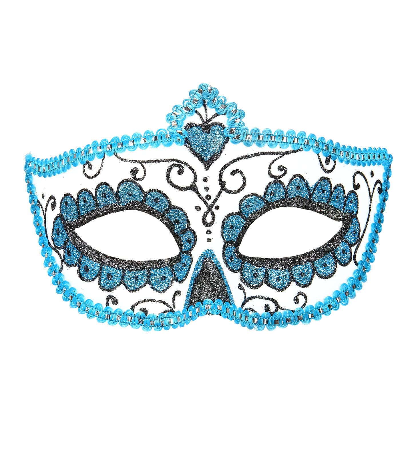 Maschera Domino Teschio Messicano Glitter Nero e Azzurro