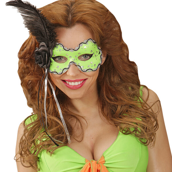 Maschera Brazil Verde Fluorescente con Rosa e Piuma