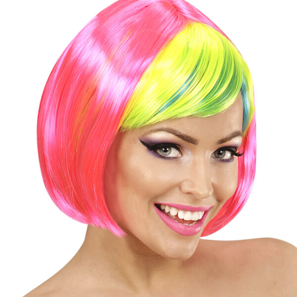 Parrucca Rosa con Frangia Neon