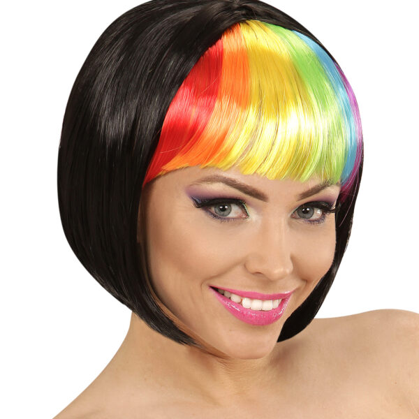 Parrucca Nera con Frangia Arcobaleno