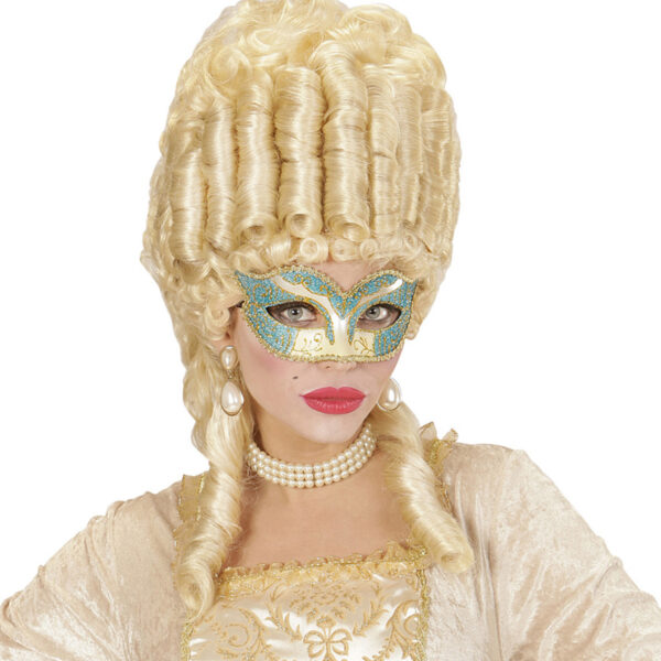 Maschera Duchessa con Glitter Azzurro e Oro