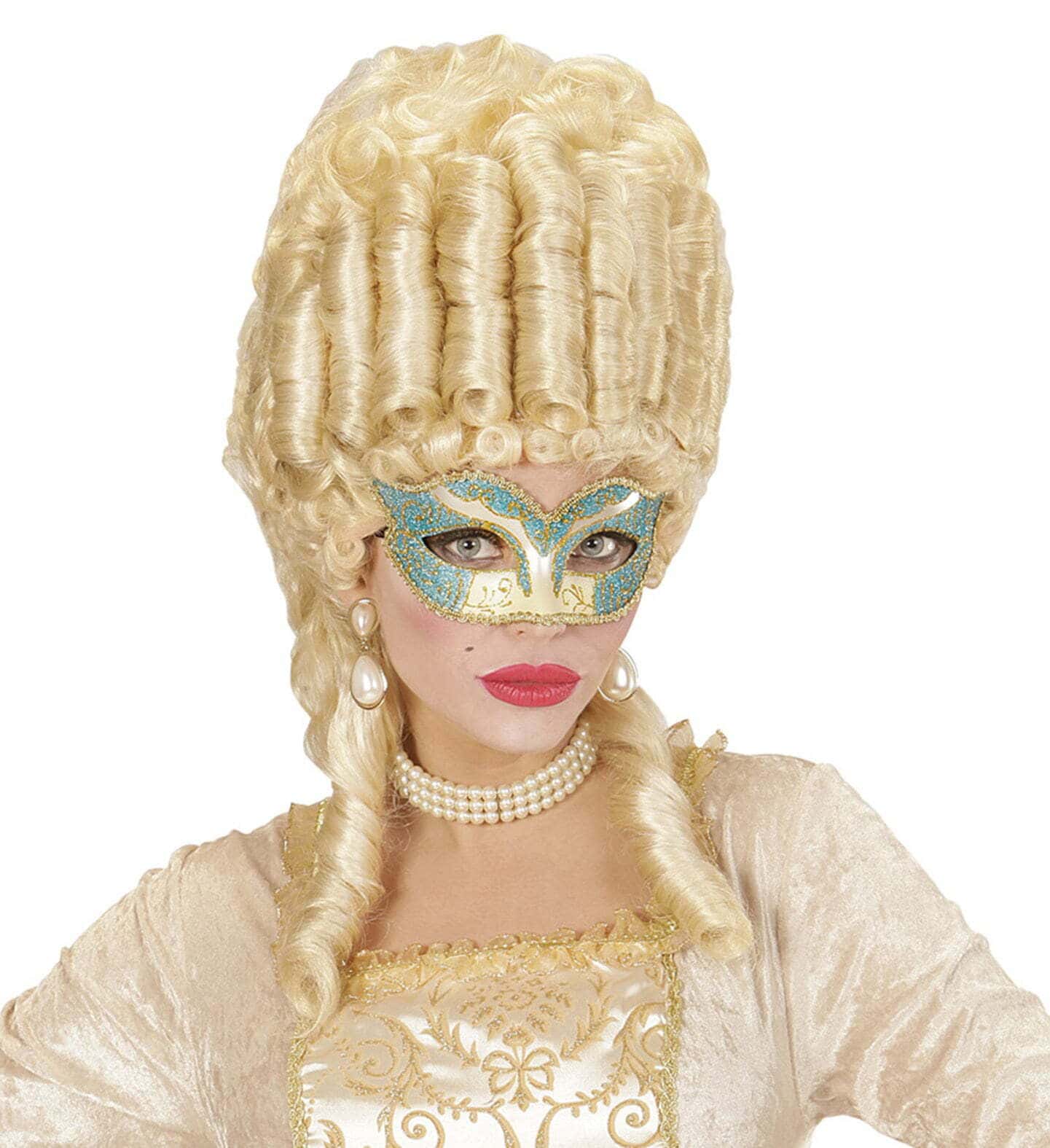 Maschera Duchessa con Glitter Azzurro e Oro