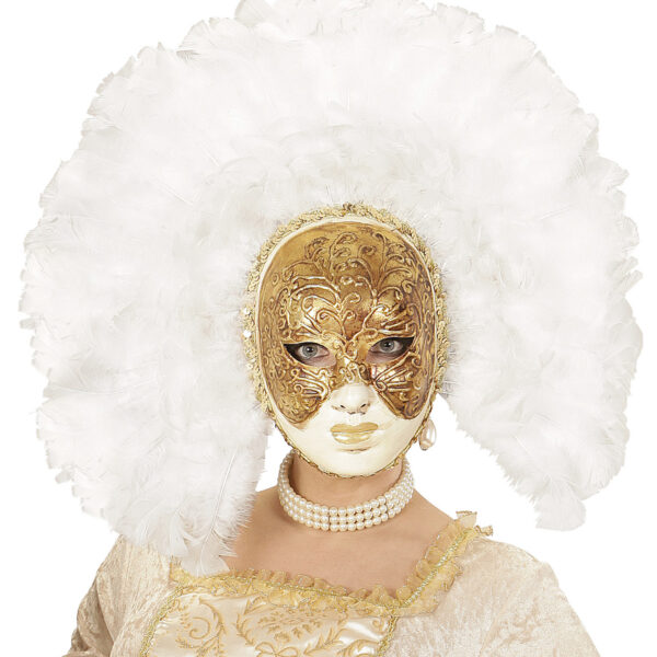 Maschera Fidelio con Piume Bianche Lusso