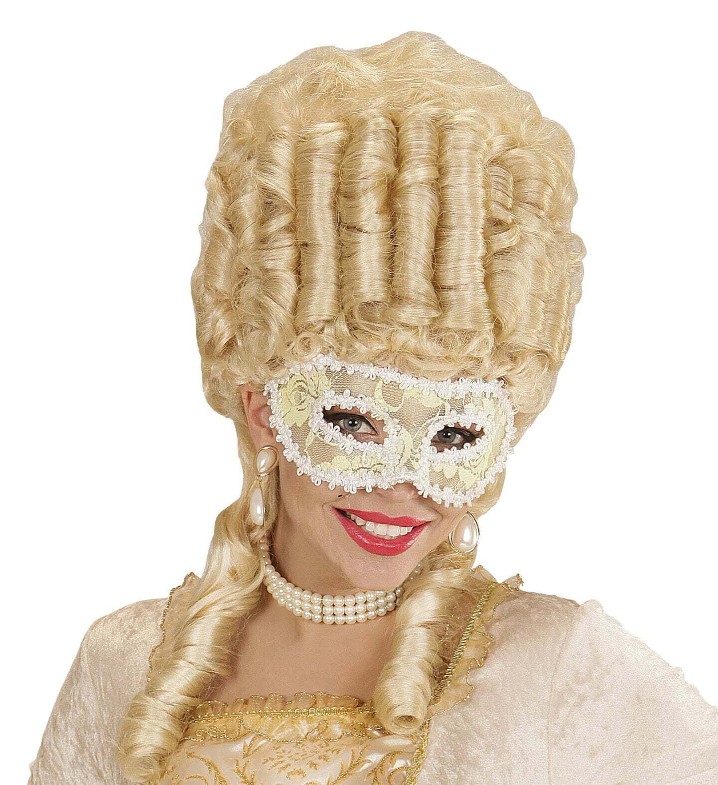 Maschera Domini Bianca con Fiori in Pizzo