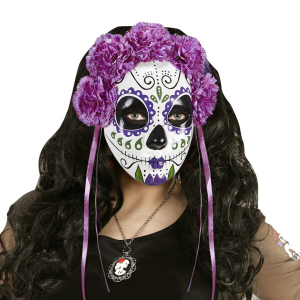 Maschera da Teschio Messicano con Rose Viola