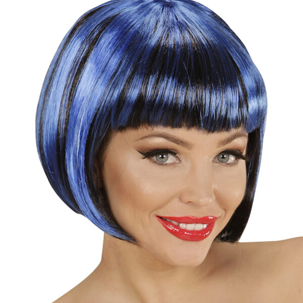 Parrucca Nera Blu Caschetto con Frangia