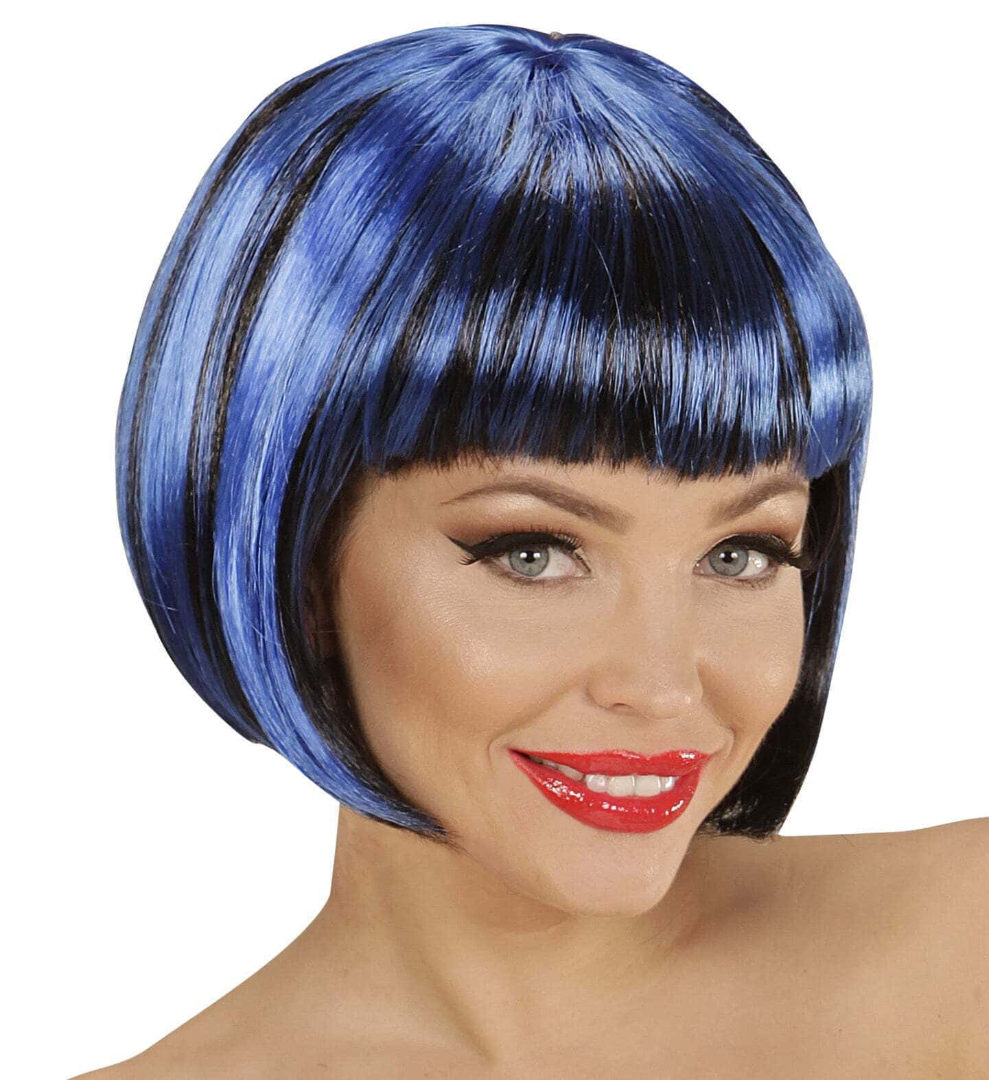 Parrucca Nera Blu Caschetto con Frangia