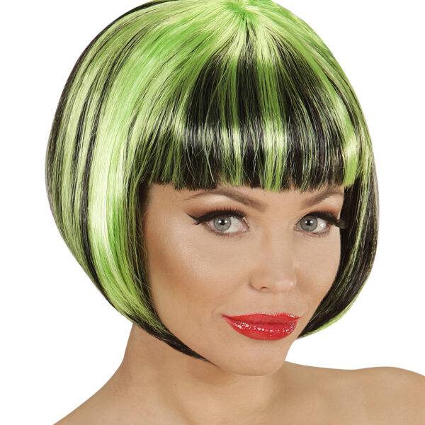 Parrucca Nera Verde Caschetto con Frangia