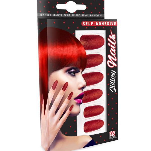 Unghie Finte Rosso Luccicanti