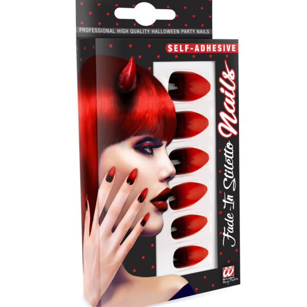 Unghie Finte Stiletto Nero Sfumate Rosse