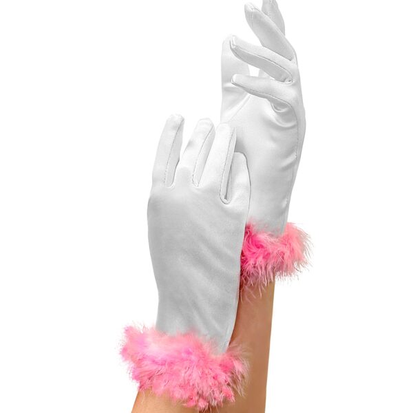 Guanti Bianchi in Raso e Marabou da Bambina