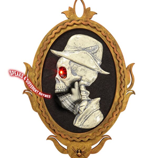 Quadro Horror con Scheletro di Maggiordomo Animato Parlante e Luminoso