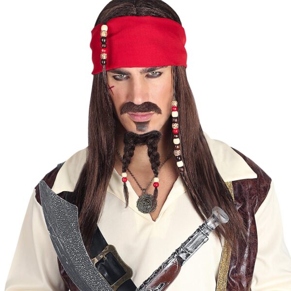 Parrucca Castana da Jack Sparrow con Barba e Baffi