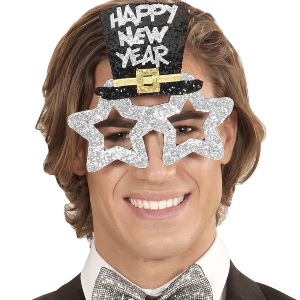 Occhiali a stella Argento con Scritta Happy New Year