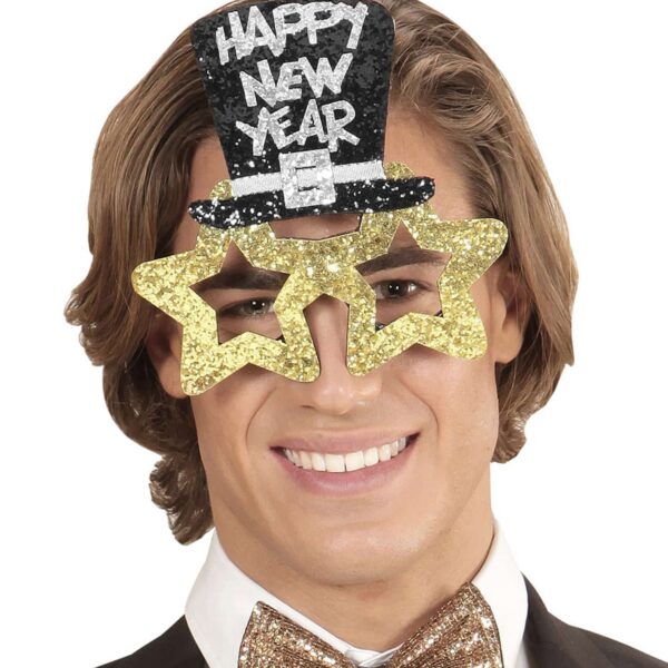 Occhiali a stella Oro con Scritta Happy New Year
