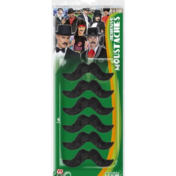 Set da Dodici Baffi Neri a Manubrio Adesivi