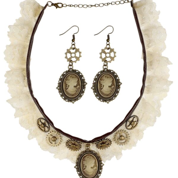 Girocollo in Pizzo e Orecchini Steampunk