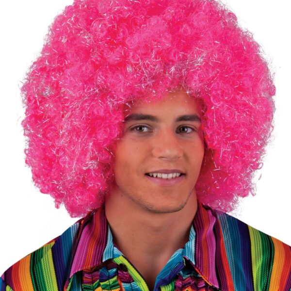 Parrucca Rosa e Argento Maxi Afro