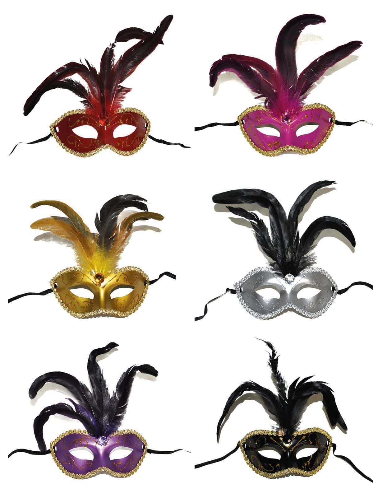 Maschera con Paillettes Gemme e Piume Colori Assortiti