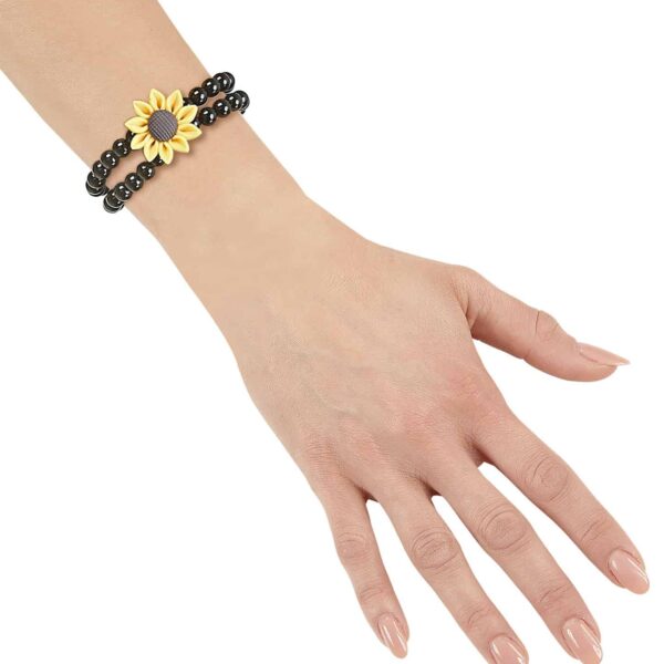 Braccialetto Nero con Perline e Girasole