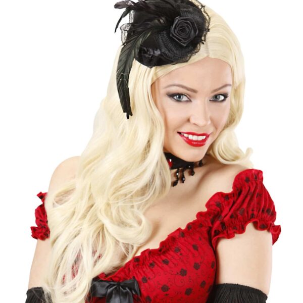 Mini Cappello Nero con Tulle e Piuma