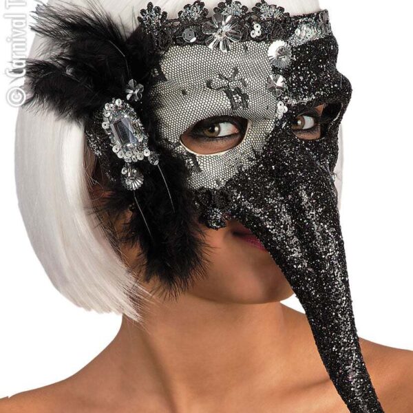 Maschera Nera Argento Naso Lungo