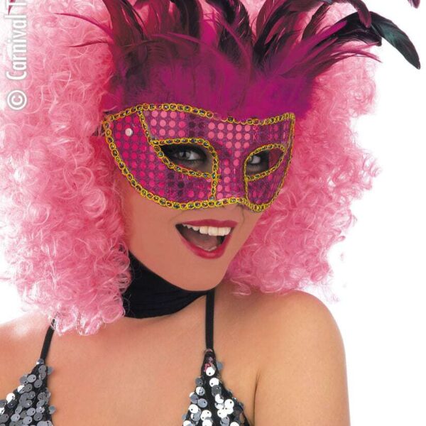 Maschera Rosa Con Piume