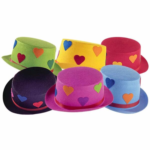 Cappello Cilindro in Feltro con Cuori Colori Assortiti