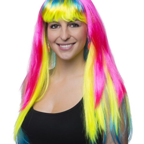 Parrucca Multicolor Liscia Lunga con Frangia