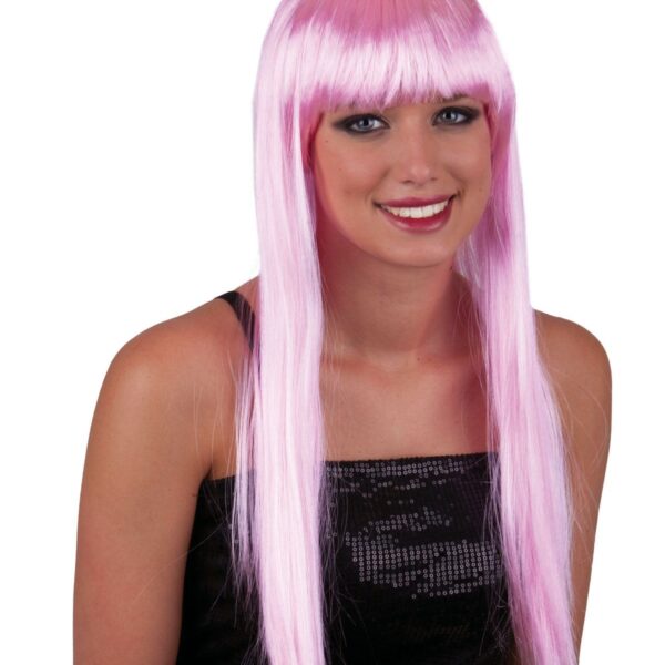 Parrucca Rosa Liscia Lunga con Frangia