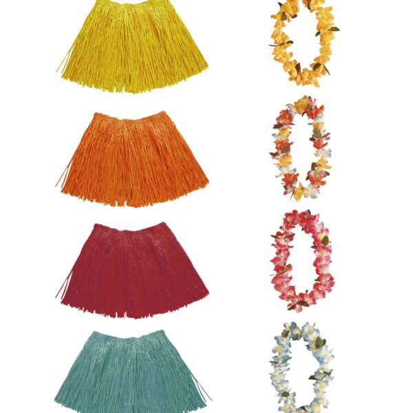 Collana Fiori e Minigonna Hawaiana Colori Assortiti