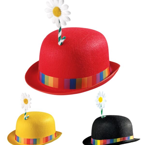 Cappello Bombetta da Clown con Fiore