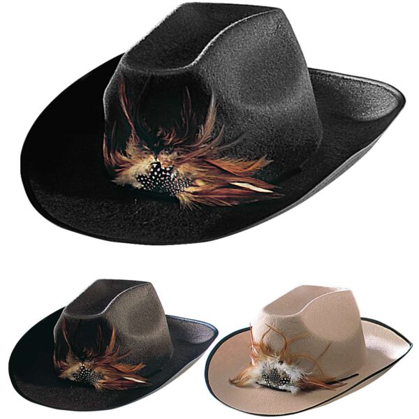 Cappello Nero da Cowboy con Piume