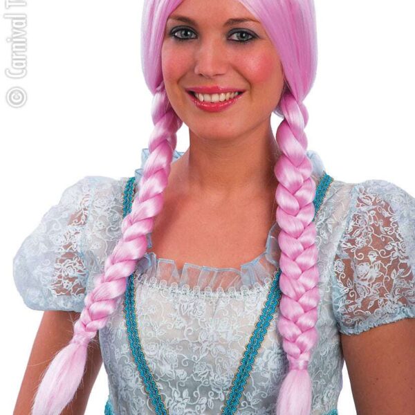 Parrucca Rosa Country con Trecce