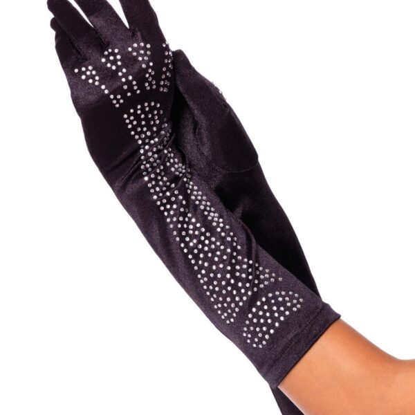 Guanti Neri in Raso con Strass