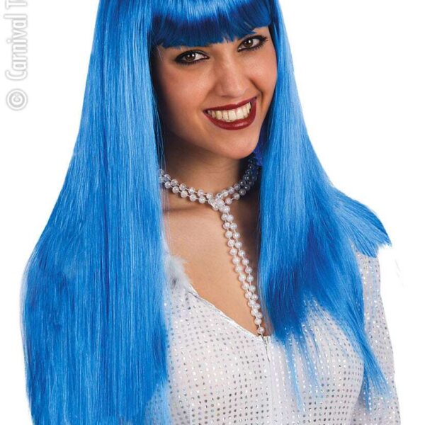Parrucca Vanity Blu Liscia Lunga con Frangia