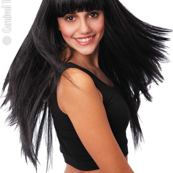 Parrucca Vanity Nera Liscia Lunga con Frangia