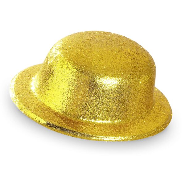 Cappello Bombetta Oro in Plastica con Brillantini