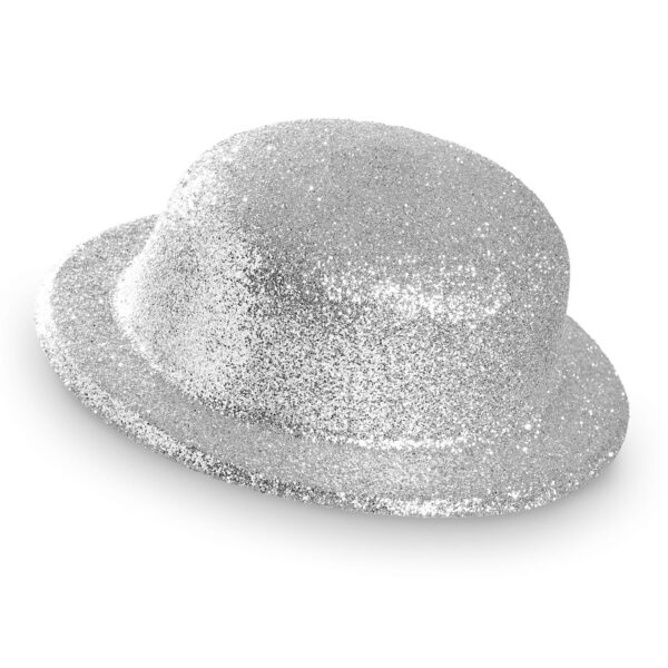 Cappello Bombetta Argento in Plastica con Brillantini