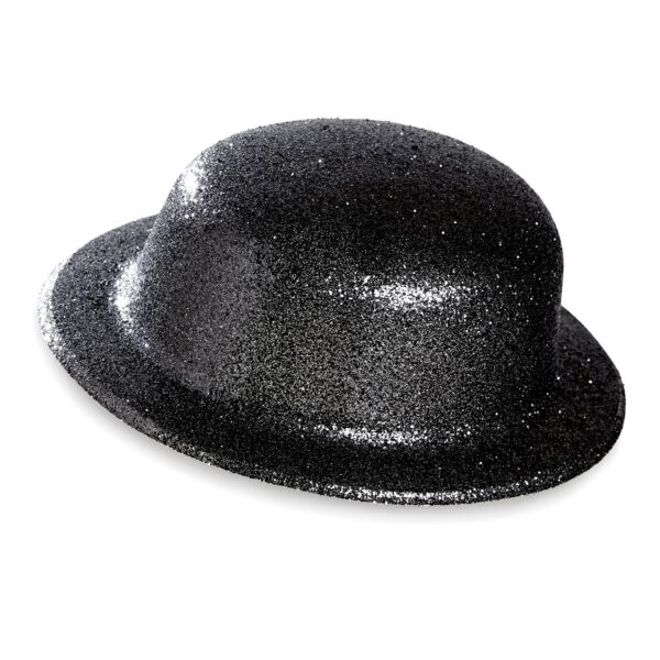 Cappello Bombetta Nera in Plastica con Brillantini