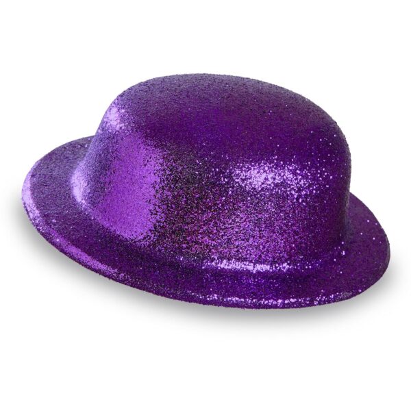 Cappello Bombetta Viola in Plastica con Brillantini