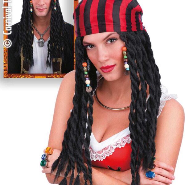Parrucca Nera Rasta con Bandana da Pirata