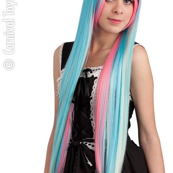 Parrucca Liscia Lunga Azzurra e Rosa