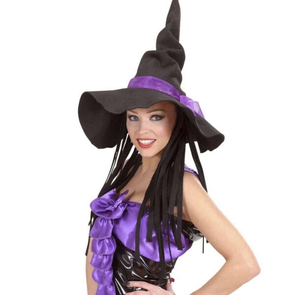 Cappello Nero da Strega con Capelli Neri