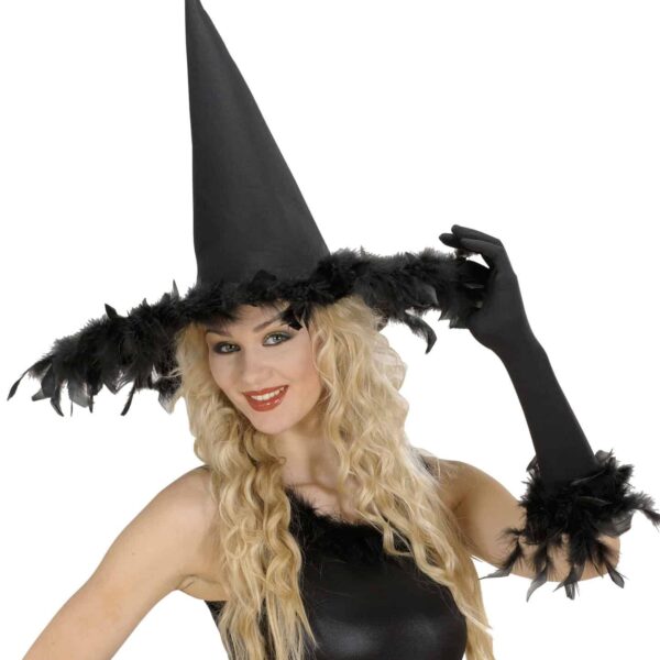 Cappello da Strega Nero con Piume